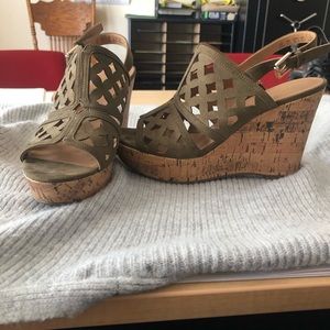 Olive Green Cork Wedges